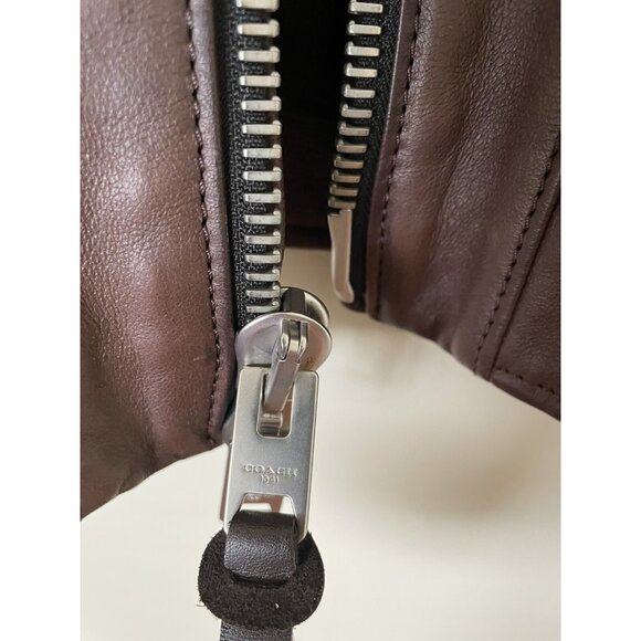 Coach Men's Washed Leather Stinger Moto Jacket Brown SIZE M MSRP $1500.00 - Picture 6 of 12